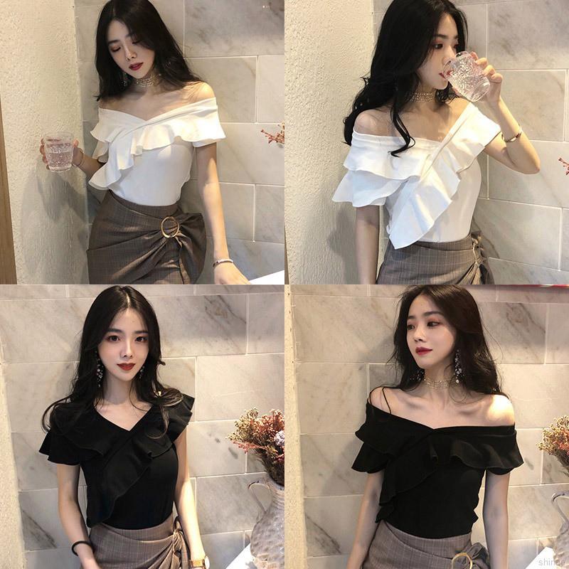 Áo nữ tay ngắn hở vai thời trang Hàn Quốc
