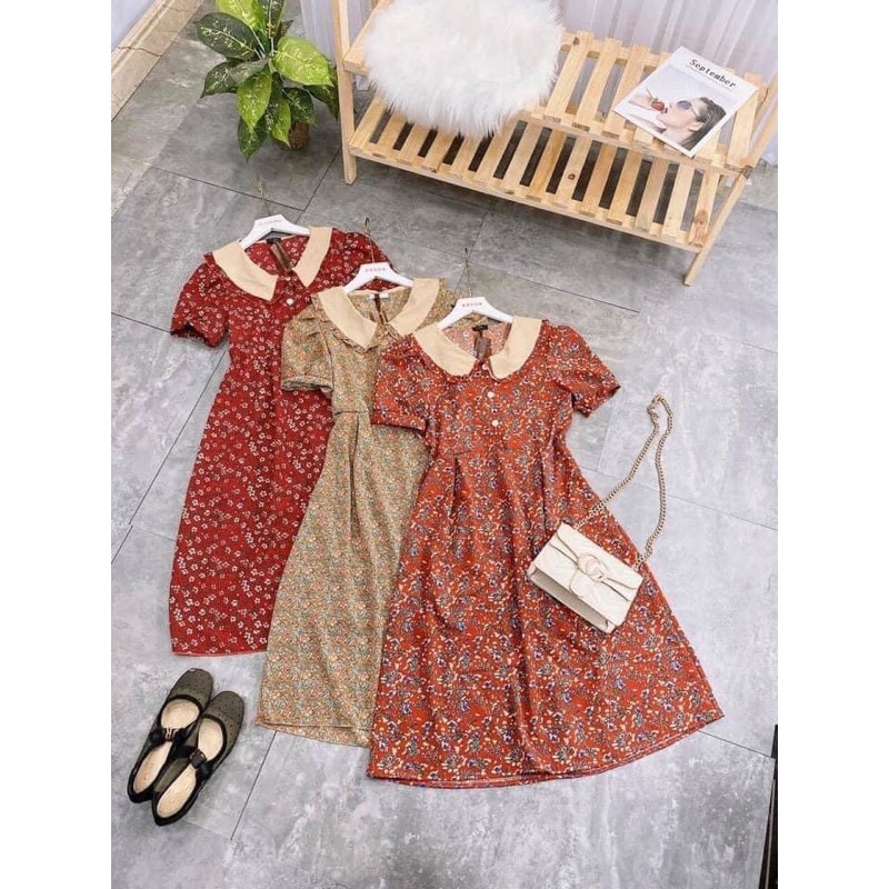 Đầm Hoa Nhí Cổ Sen Dáng Dài 2 Lớp