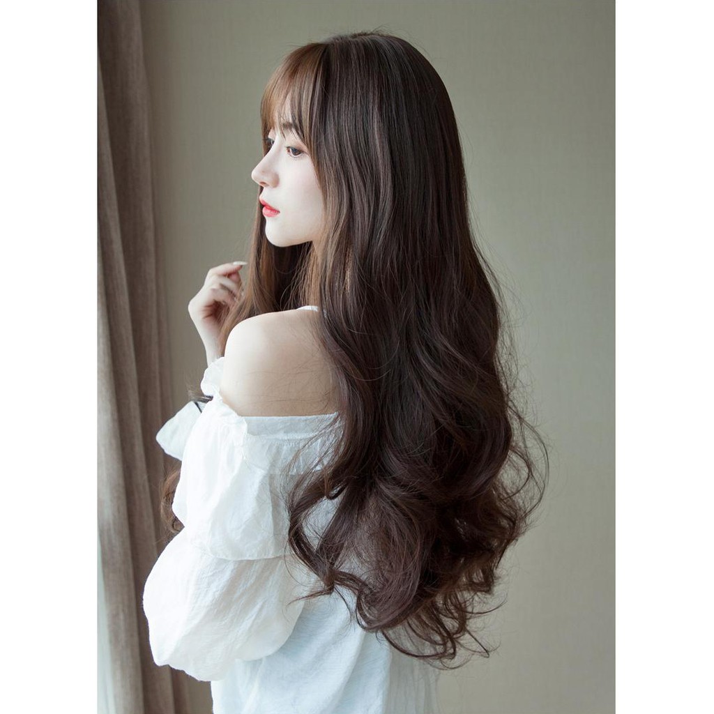 Tóc giả nữ nguyên đầu xoăn dài, tóc bộ cả đầu mái thưa 36