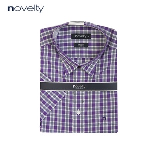 Áo sơ mi nam Novelty tay ngắn caro phối trắng tím Casual 170302N