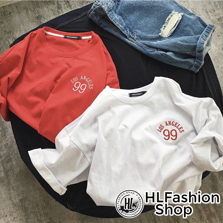 Áo thun tay lỡ form rộng thêu Los Angeles 99 siêu xinh, áo phông form rộng HLFashion