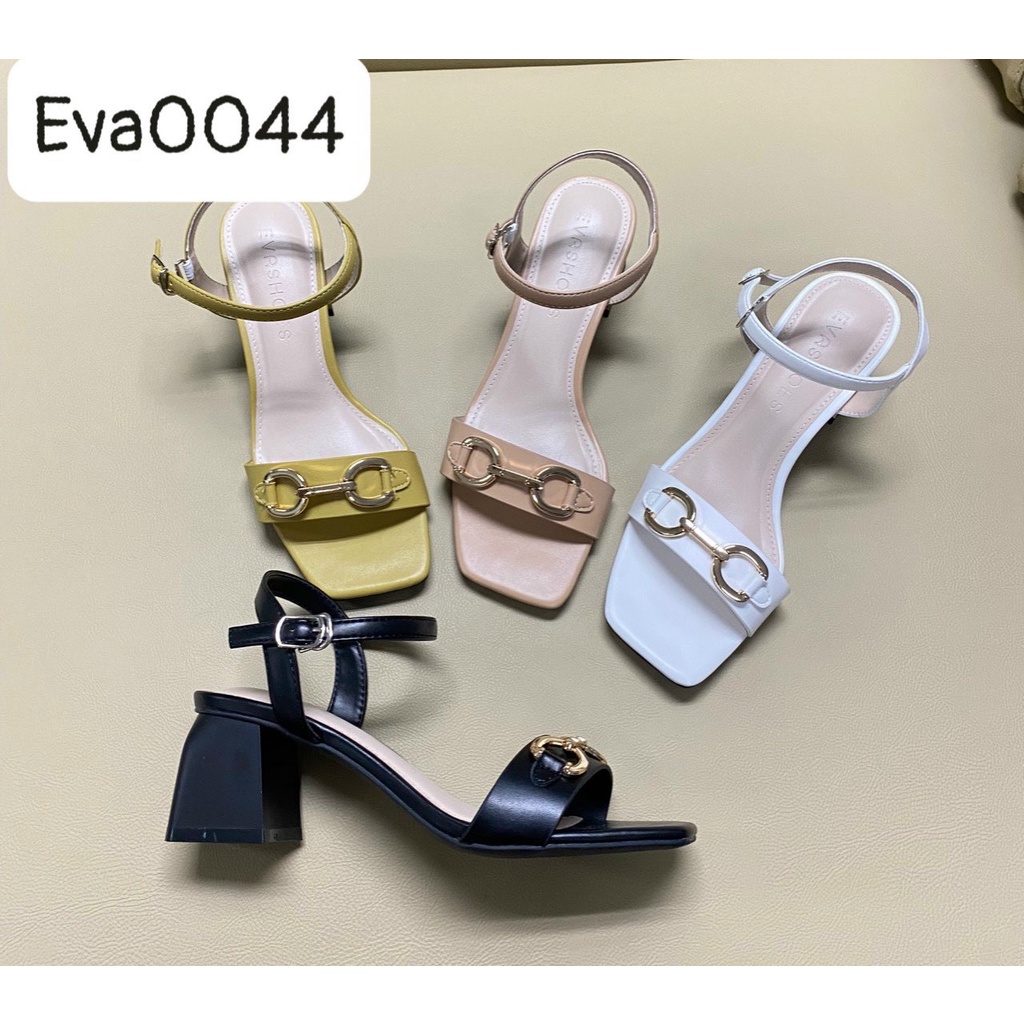 Dép sandal nữ quai ngang phối khóa đế vuông Evashoes Eva0044V