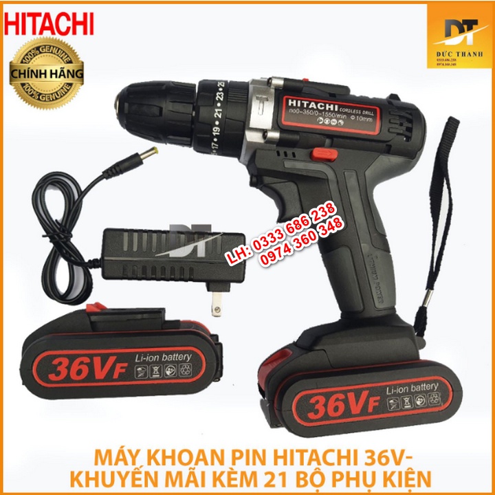 Khoan pin Hitachi 36V. tặng bộ phụ kiện.
