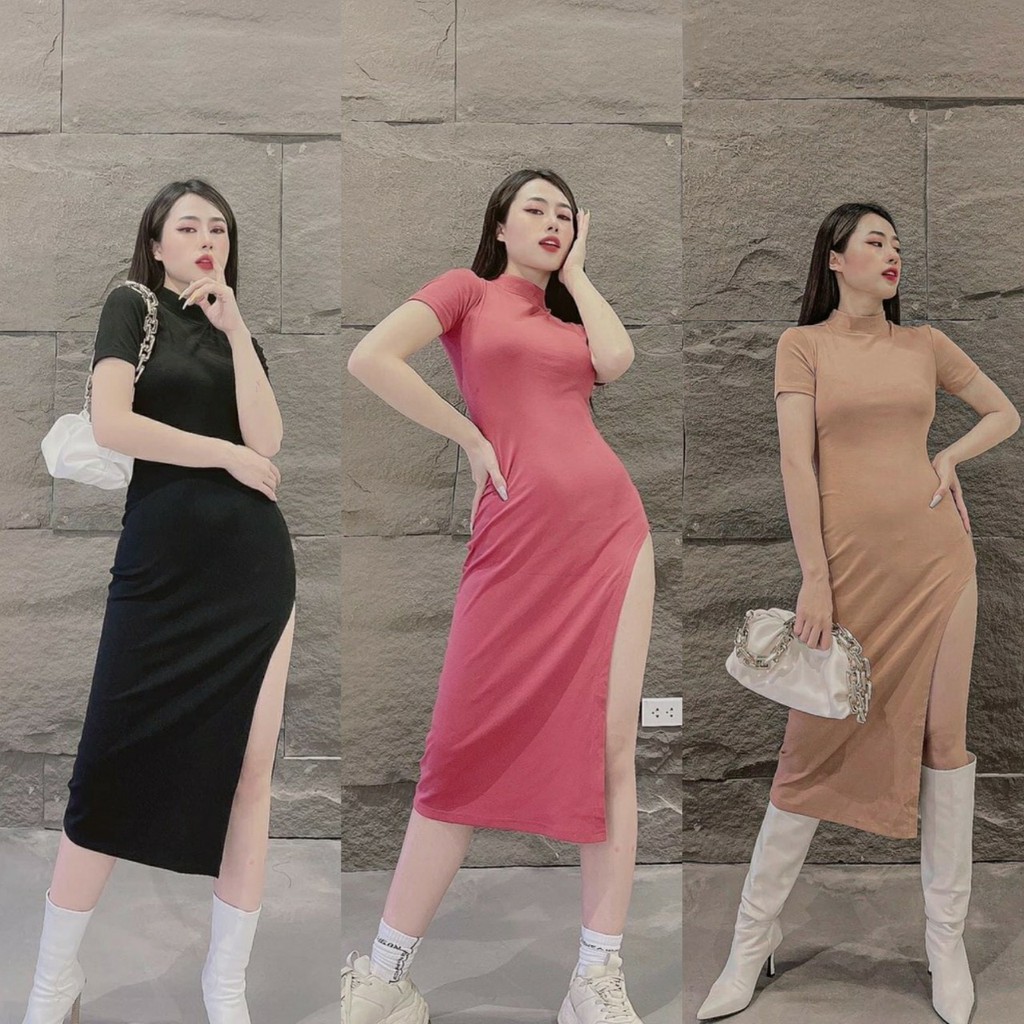Đầm Body Cổ Lọ Tay Ngắn Xẻ Tà Chất Thun Borip Thích Hợp Mặc Đi Tiệc Đi Làm Đi Chơi Phù Hợp Với Mọi Phong Cách