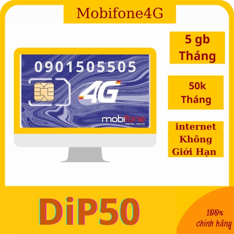 Sim 4g [DIP50] mobifone không giới hạn dung lương, Sim sử dụng cả năm.