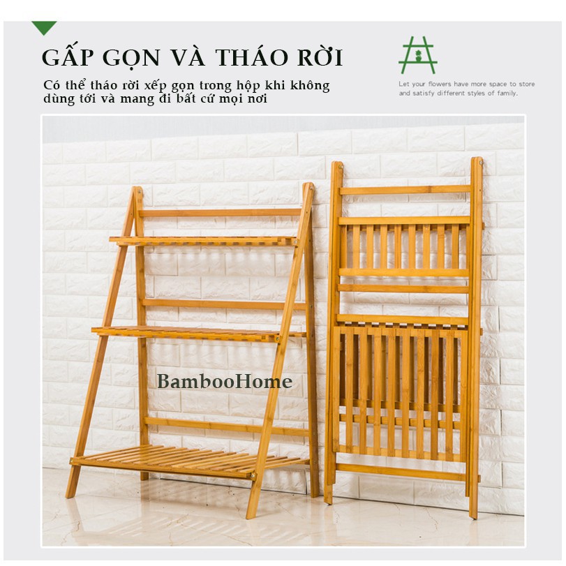 Kệ để chậu hoa gỗ tre phong cách Bắc Âu