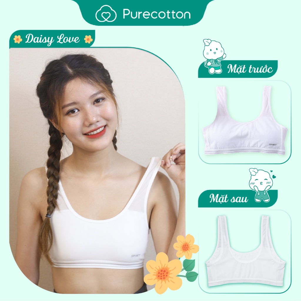 Áo lá học sinh Airy Summer Purecotton bề mặt vải thoáng khí cho bé gái mới lớn kiểu dáng chui đầu không đệm PC069