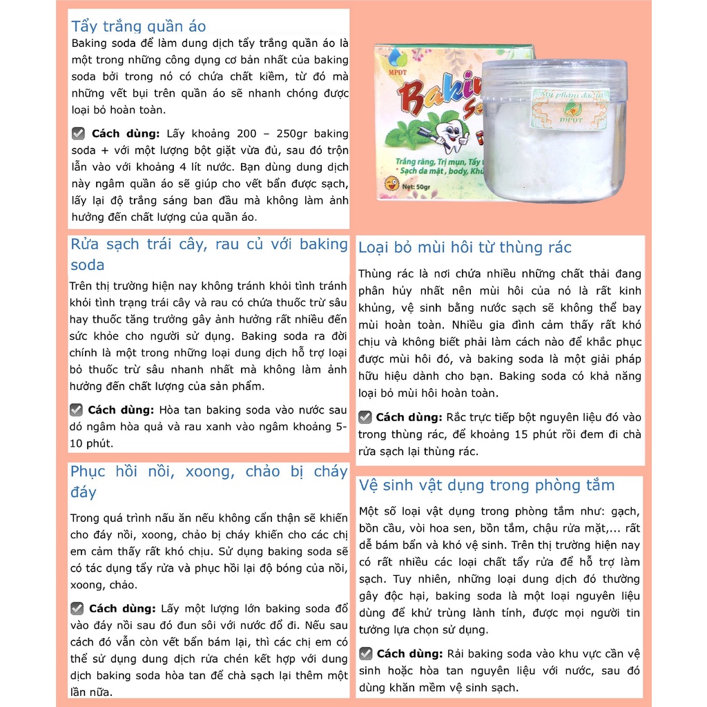 Baking soda đa dụng làm trắng, làm đẹp, vệ sinh đồ dùng và nhà cửa lọ 50gr