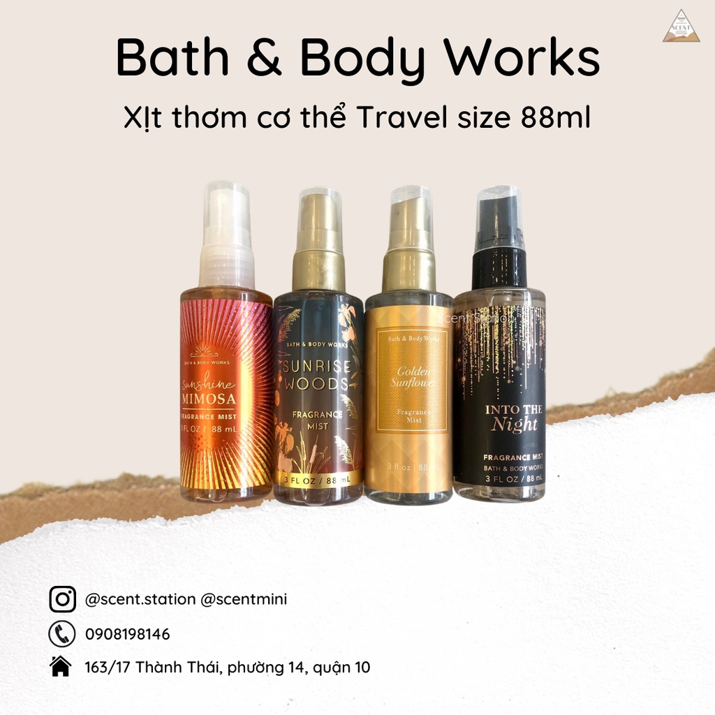 Xịt thơm cơ thể Body mist travel size Bath &amp; Body Works 88ml/75ml