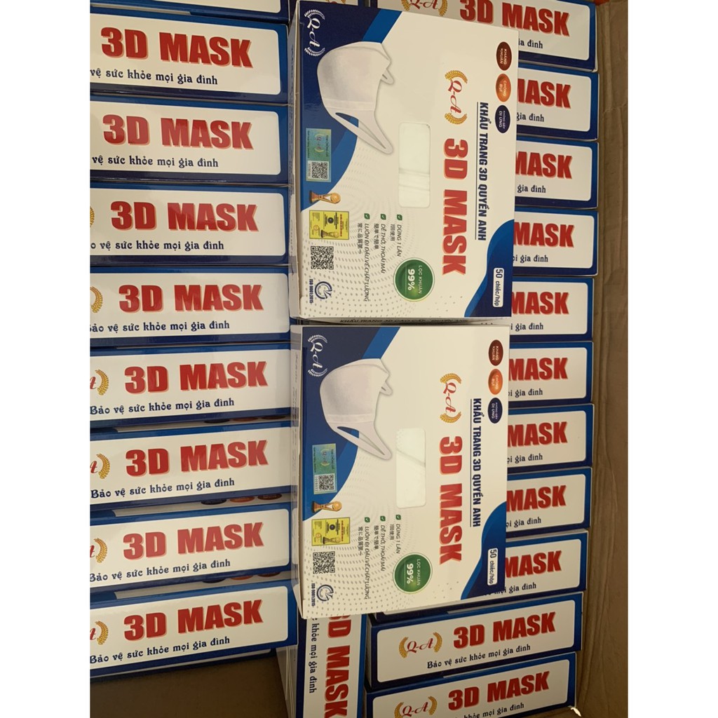 [Mã COSDAY - 50k đơn 250k] Khẩu trang 3D công nghệ dập Nhật hãng Quyền Anh hộp 50 cái