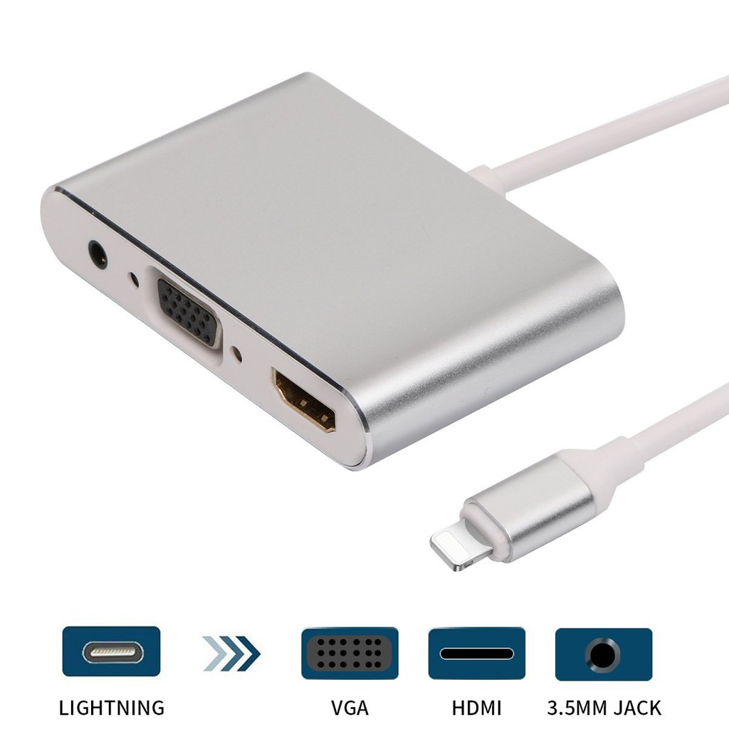 Cáp Chuyển Đổi 3 Trong 1 Lightning Sang Hdmi Vga 1080p 3.5 mm Cho Iphone Ipad