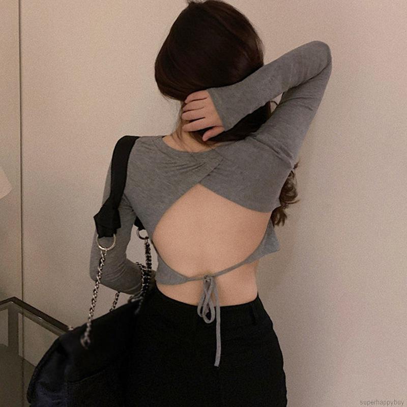 Áo Croptop Tay Dài Hở Lưng Quyến Rũ