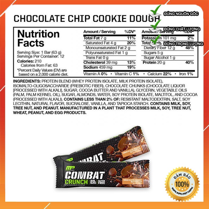 Hộp 12 Thanh PROTEIN BAR MP Combat Crunch Lượng Protein Cao - Pure Protein Bar Dinh Dưỡng Thay Thế Bữa Ăn Phụ (Freeship)