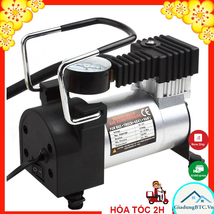 Bơm Lốp Xe Ô tô, Xe Máy Nén Khí, Bơm Hơi Điện Ôtô - Xe Máy Mini 12V, Có Đồng Hồ Đo Áp Suất, Dây Bơm dài 3 mét,