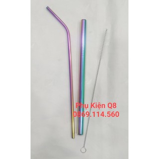 COMBO 3 ỐNG HÚT THẲNG, CONG, TRÀ SỮA INOX TRẮNG +CỌ RỬA