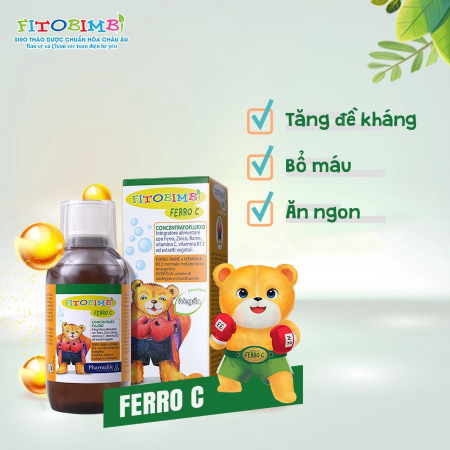 [ Chính Hãng]  Fitobimbi Ferro C, bổ sung Sắt, Kẽm và các Vitamin, Khoáng Chất