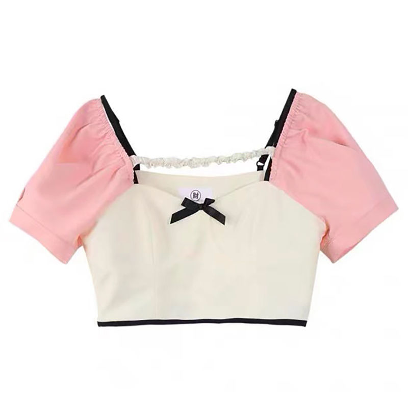 Áo Croptop Tay Ngắn Phối Màu Tương Phản Phong Cách Thời Trang Hàn Quốc Dành Cho Nữ