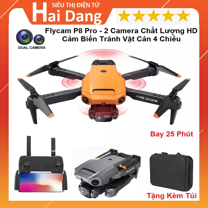 Flycam P8 Pro, 2 Camera WIFI FPV HD, Tặng Túi Chống Sốc - Máy Bay Điều