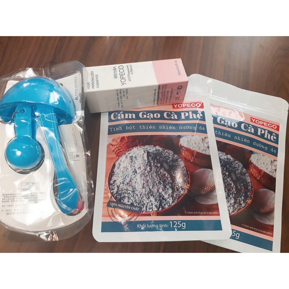 Combo 1 chai Mỡ trăn Yopeco và 2 gói Cám Gạo Cà Phê - tặng bộ dụng cụ trộn