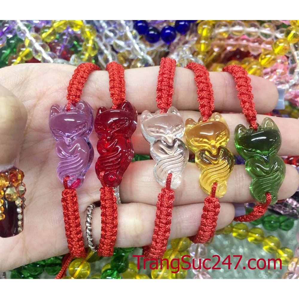 Vòng tay phong thủy hồ li, vòng tay tết chỉ đỏ may mắn mix hồ li đá ( Đủ màu )