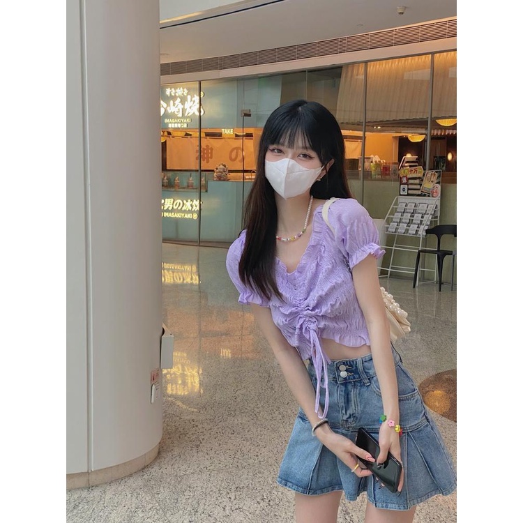 Áo Trễ Vai Croptop Tay Ngắn Bèo Có Dây Dút Ngực Dễ Thương A2751