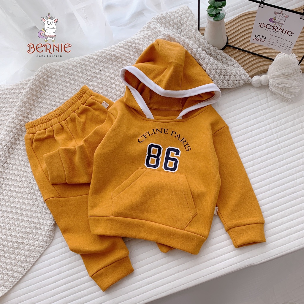 Bộ nỉ bông unisex dày ấm cho bé, set bộ nỉ dài tay có lót bông giữ ấm
