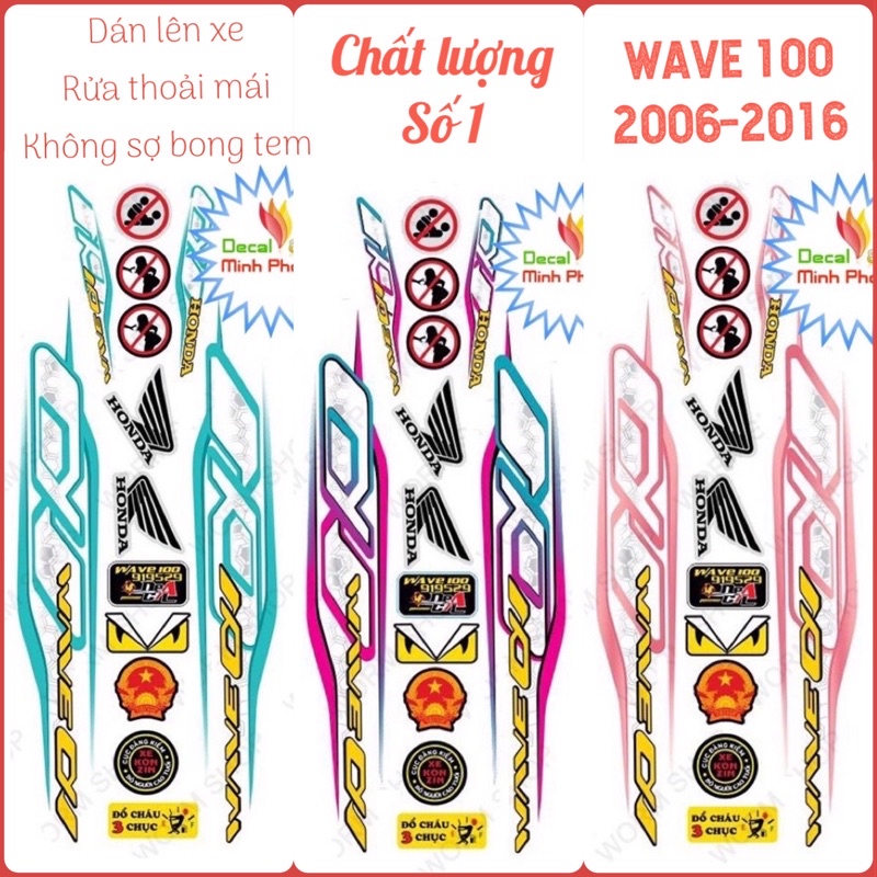 [Nhiều màu]Tem rời xe WAVE ALPHA 100 &amp; 50cc Mẫu mới 2021,tem 3 lớp in tặng kèm nhiều hình dán nhỏ
