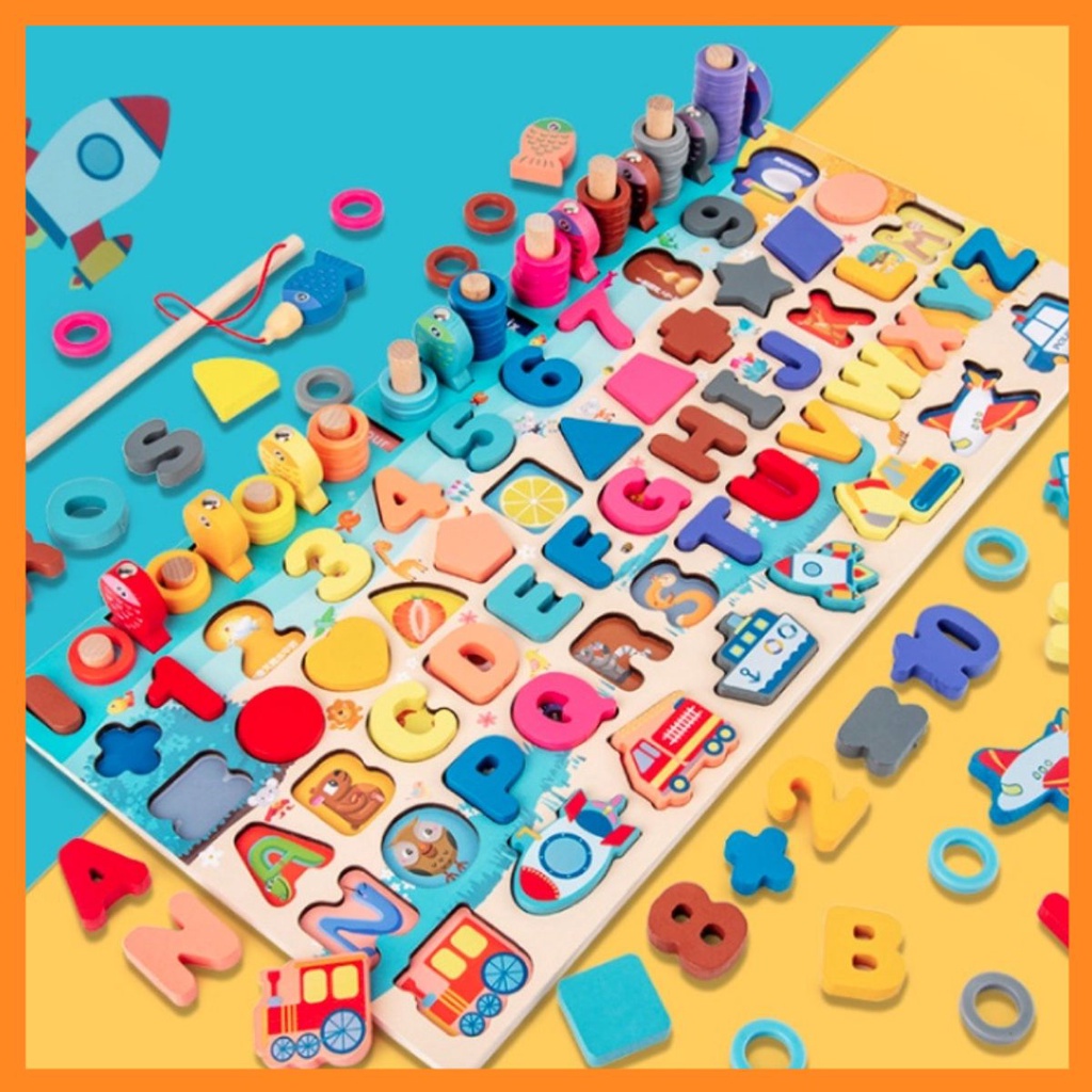 Bộ Đồ Chơi Câu Cá Đa Năng Montessori, Ghép Hình 6 in 1 Bản Tiếng Anh Cho Bé 2-10 tuổi