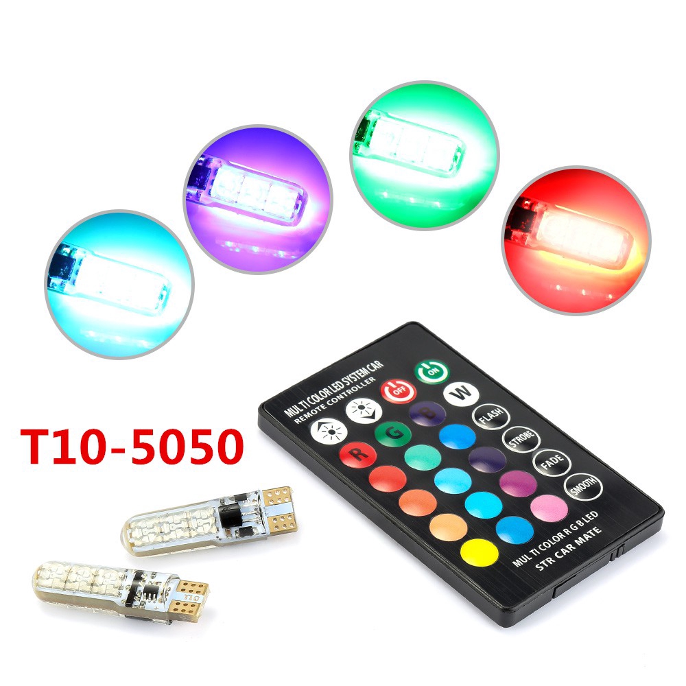 Bóng đèn LED RGB T10 5050 W5W 194 168 kèm điều khiển từ xa tiện lợi cho xe hơi