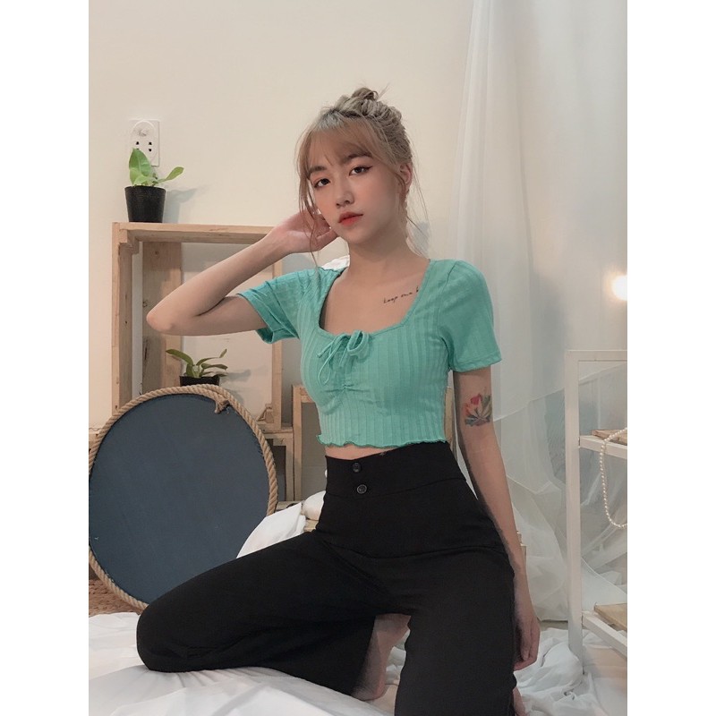 Áo Croptop Rút Dây Thun Gân Xịn Mịn [ ẢNH THẬT 100%]