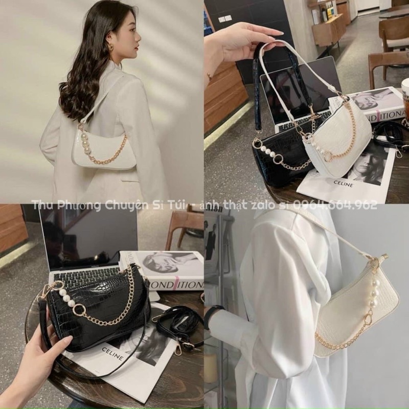 Túi đeo vai, kẹp nách 3 ngọc phối xích, kèm 2 dây đeo chất da đẹp cao cấp để vừa điện thoại