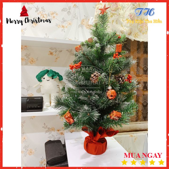 Cây thông noel mini để bàn 40cm, 60cm, 75cm trang trí giáng sinh 3 Loại Lá Gắn Trái Thông Có Trang Trí Và Ngôi Sao Đỉnh