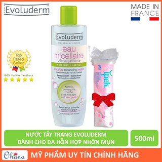 [TĂNG BÔNG] Nước tẩy trang Evoluderm Eau Micellaire dành cho da hỗn hợp nhờn mụn 500ml