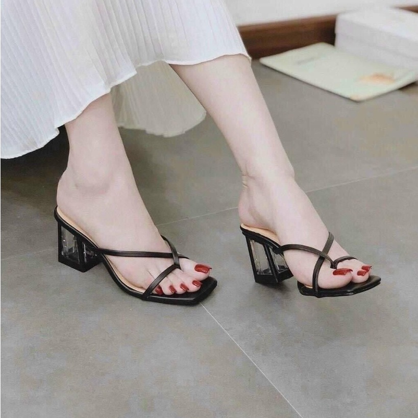 Dép Cao Gót / Guốc Dép Nữ gót quai trong 7 phân, dây xỏ ngón