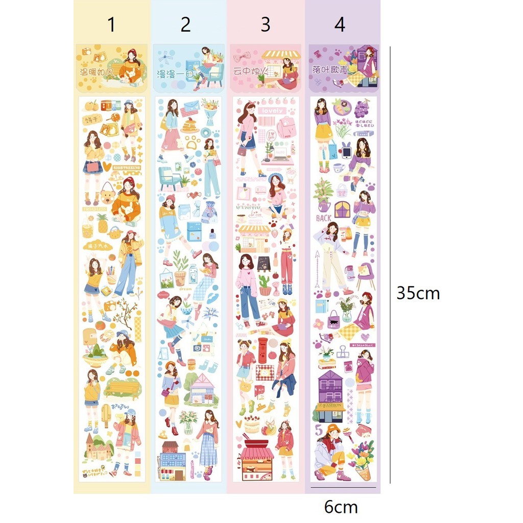 [TẶNG TẤM CHIẾT TAPE] Băng dính giấy washi Cô gái dạng tấm WT304