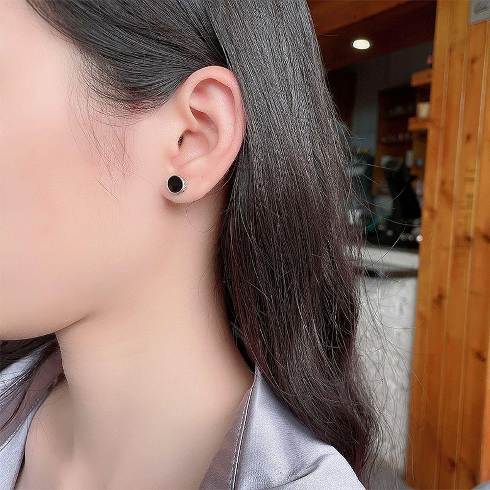 FORBETTER Khuyên Tai Hình Quả Tạ Tròn Màu Sắc Đơn Giản Phong Cách Đường Phố Hàn Quốc