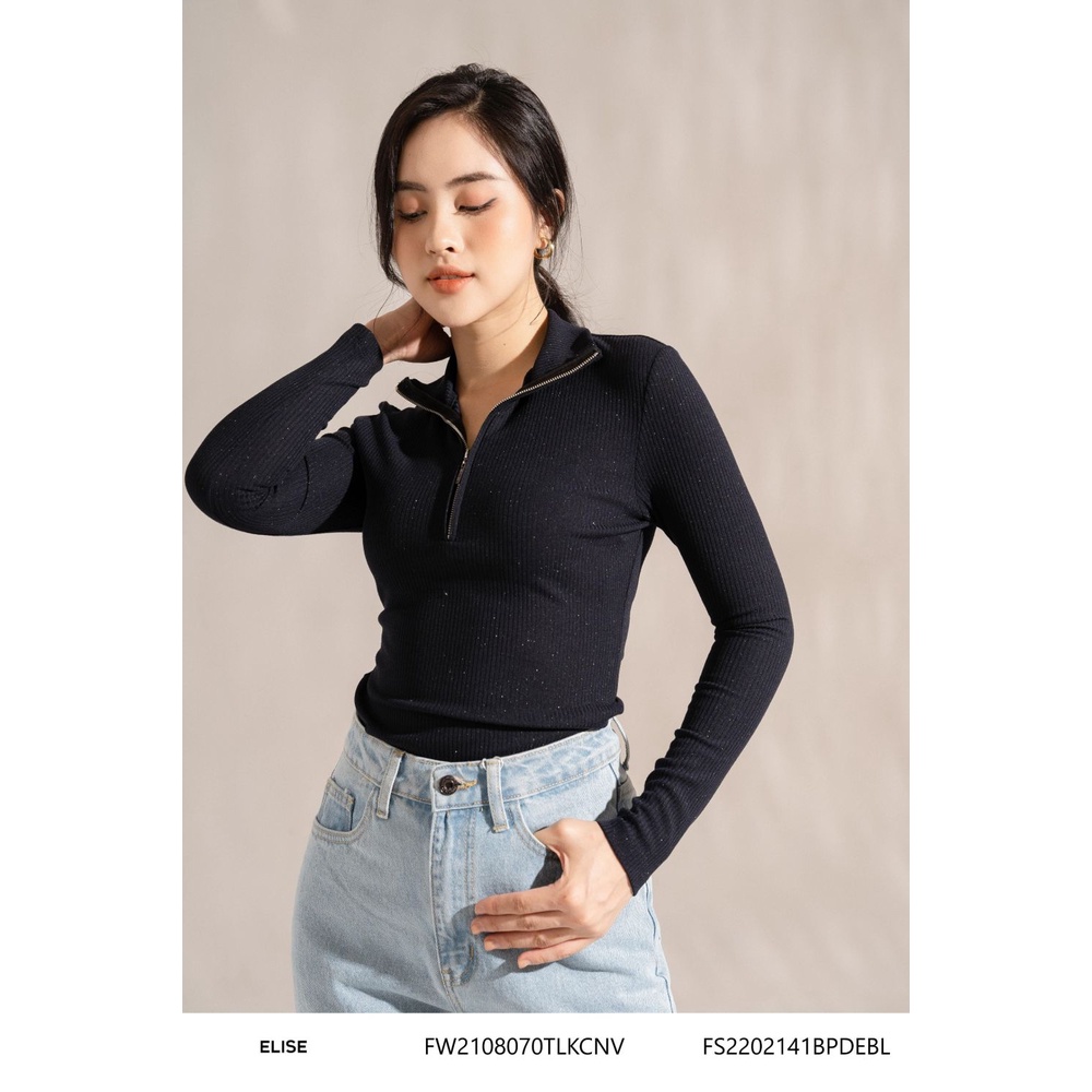 Áo len tím than khóa cổ thiết kế Elise FW2108070TLKCNV