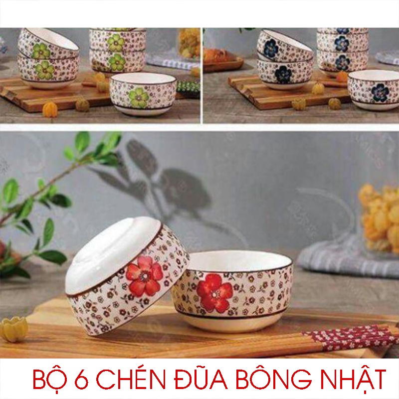 [Nhật] Bộ 6 chén đũa sứ cao cấp - Chén ăn cơm - Quà tặng ý nghĩa