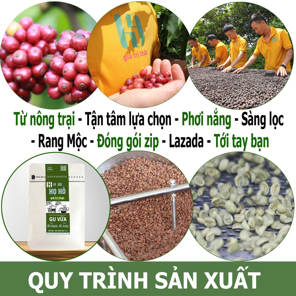 Cà phê rang mộc Gu Vừa - sự kết hợp giữa hạt arabica và robusta -  Thương hiệu Họ Hồ