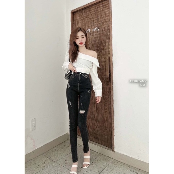 Quần jeans đen rách