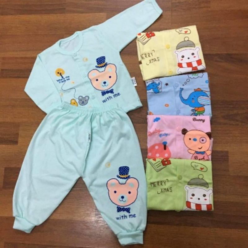Bộ Quần Áo Dài Sơ Sinh Cúc Giữa, Vải Cotton Cho Bé 3-10Kg, BD2V