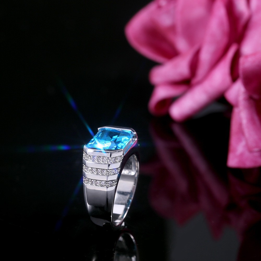 Nhẫn sóng thời trang cho nam và nữ Nhẫn kim cương đá quý xanh