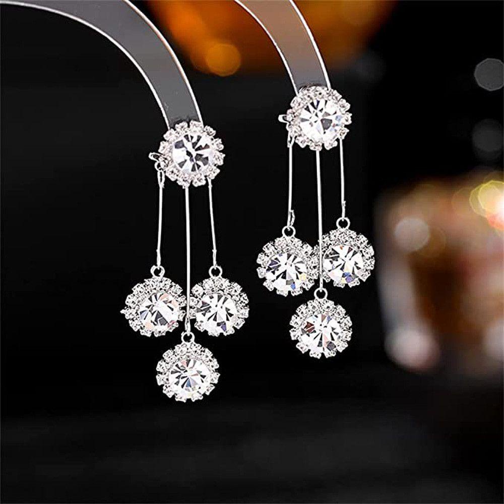 Maxg Bông Tai Lủng Lẳng Hình Cánh Hoa Tròn Siêu Lấp Lánh Hai