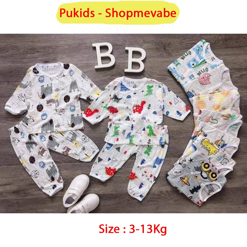 Bộ cotton giấy dài tay cho bé sơ sinh 3-13kg, cúc giữa, hàng loại 1 _ B28