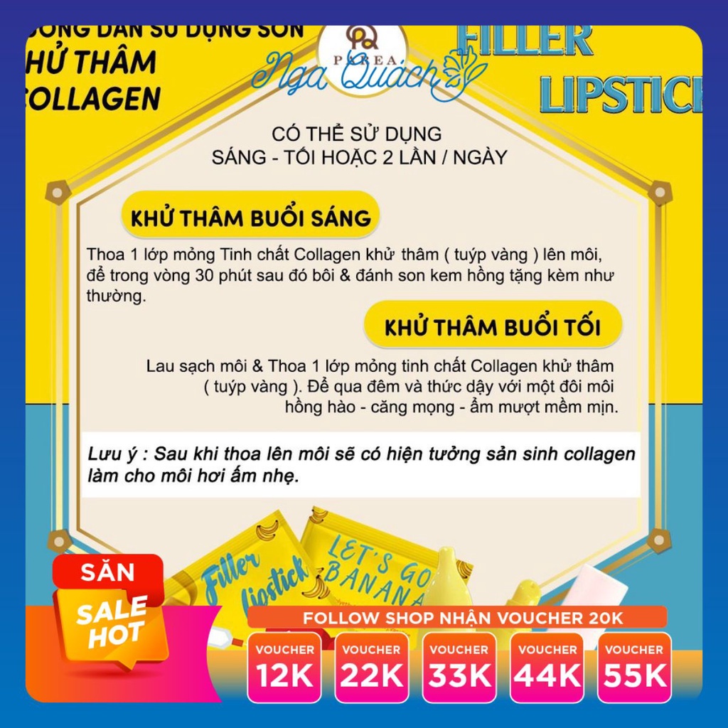 Son Filler Collagen chuối khử thâm Parea cùng son màu Chu Lipstick, giúp môi căng mọng hồng hào