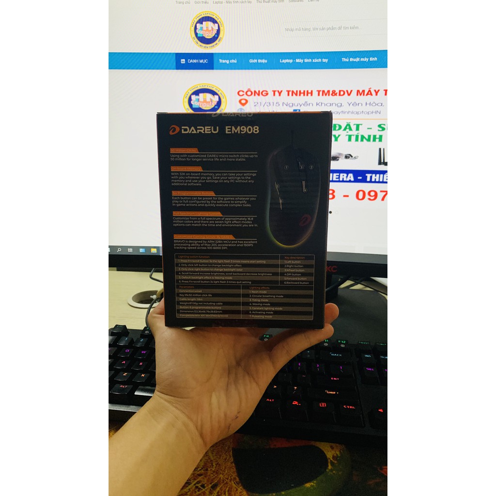 Chuột Gaming DareU EM908 Black RGB chính hãng