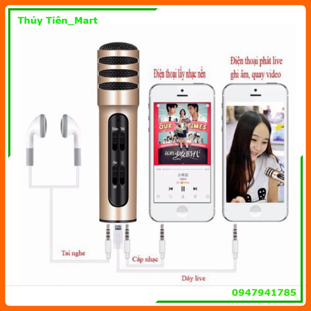 Micro livestream T2K Shop C7 (Loại 1, đủ phụ kiện) Thu Âm Hát Karaoke Livestream 3 in 1