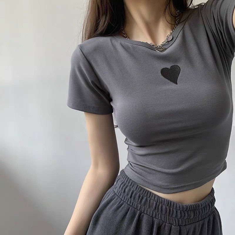 áo croptop thêu tim trơn na