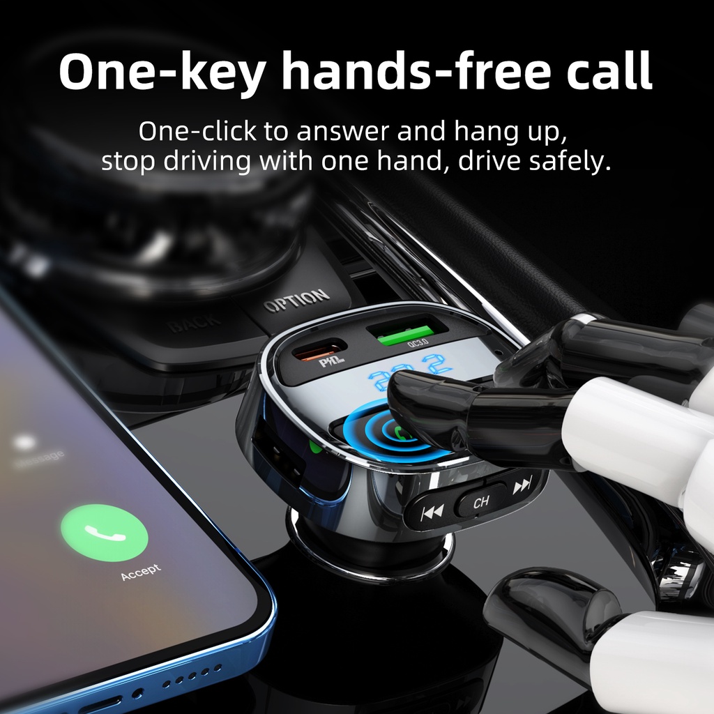 Bộ sạc xe hơi HOCO. E70 Bluetooth 5.0 không dây màn hình LCD QC3.0 PD30W thiết kế hỗ trợ nghe nhạc MP3 thẻ TF U disk AUX