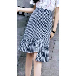 Chân váy đuôi cá caro lệch tà  giá sỉ ( hình thật)